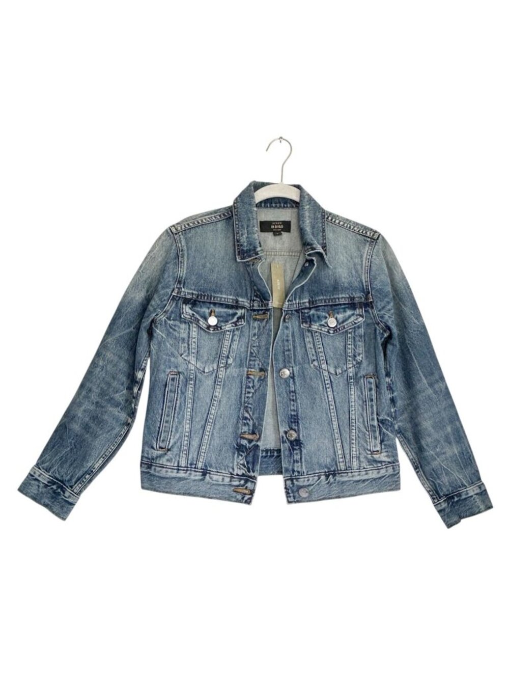 J.Crew Indigo Women's Distressed Denim Jacket in Medium Wash Blue - Sz S - New
